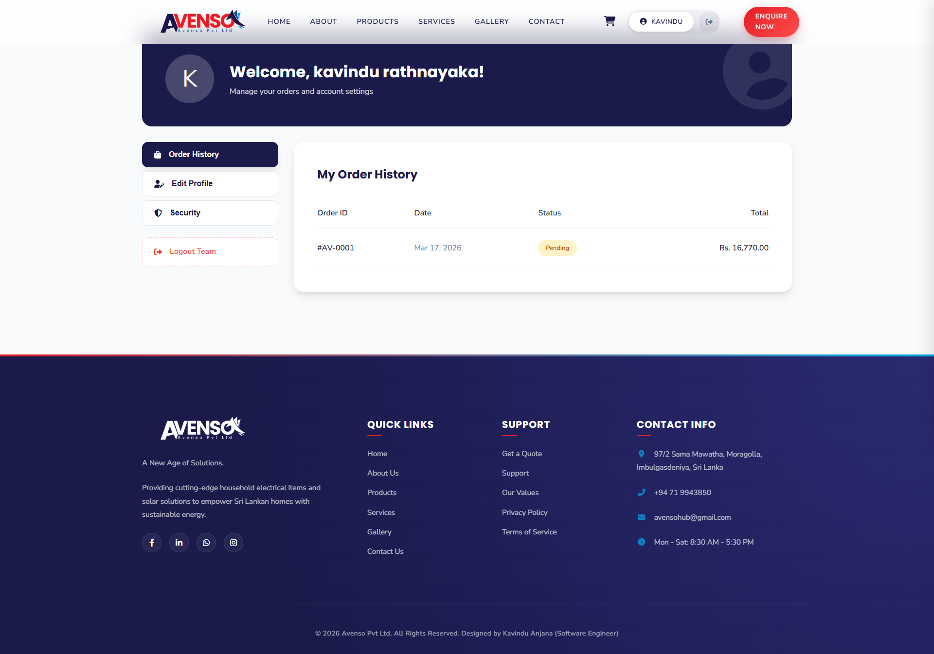 Avenso Pvt Ltd Website