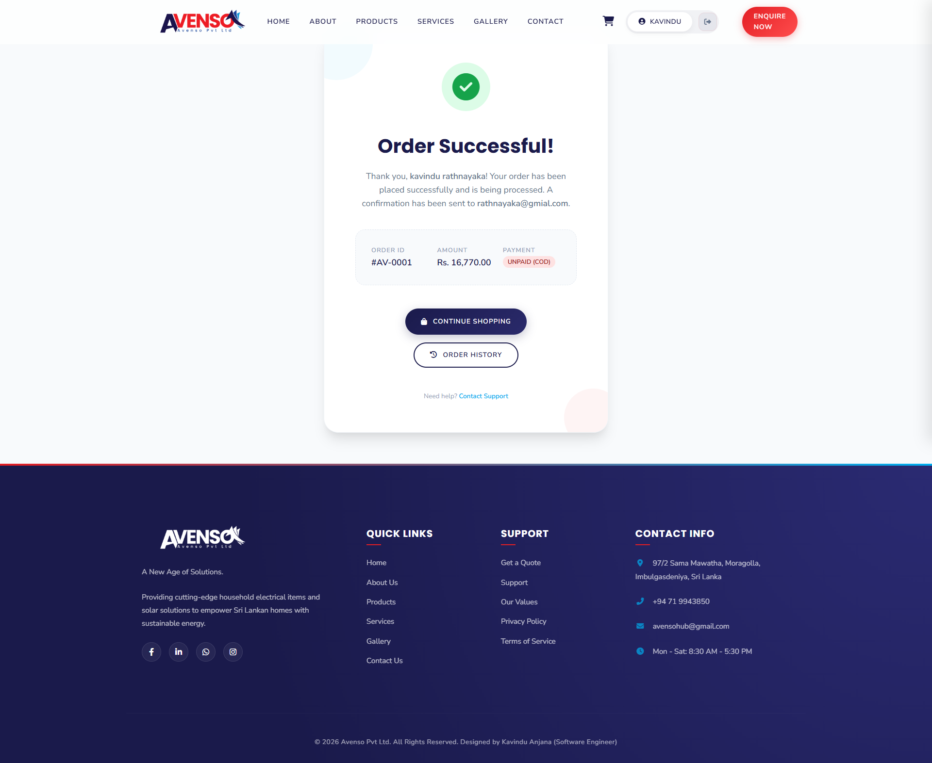 Avenso Pvt Ltd Website